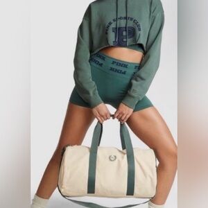 Victoria’s Secret Women’s Cream & Green Straps Canvas Duffle Bag Brand New.